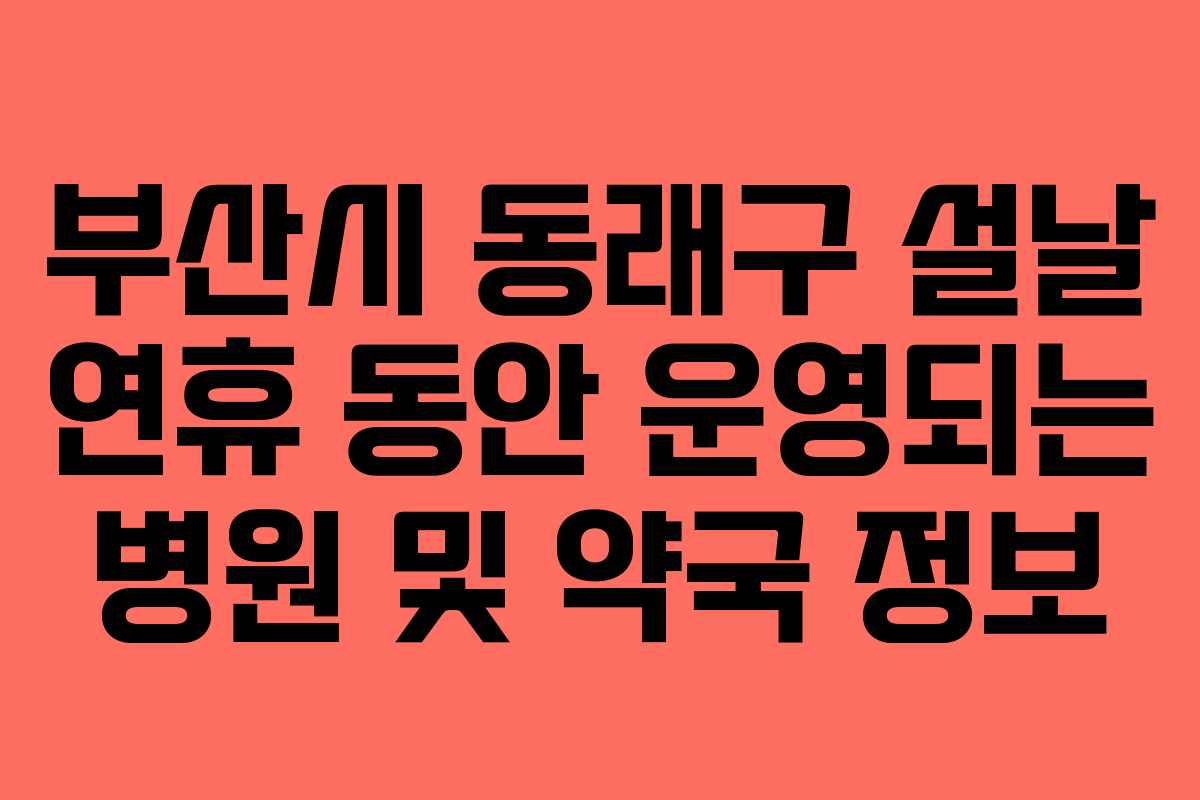 부산시 동래구 설날 연휴 동안 운영되는 병원 및 약국 정보