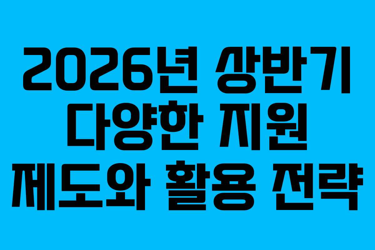 2026년 상반기 다양한 지원 제도와 활용 전략