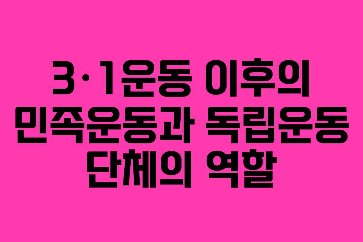 3·1운동 이후의 민족운동과 독립운동 단체의 역할