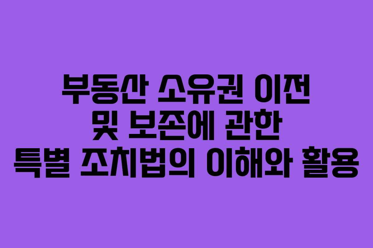 부동산 소유권 이전 및 보존에 관한 특별 조치법의 이해와 활용