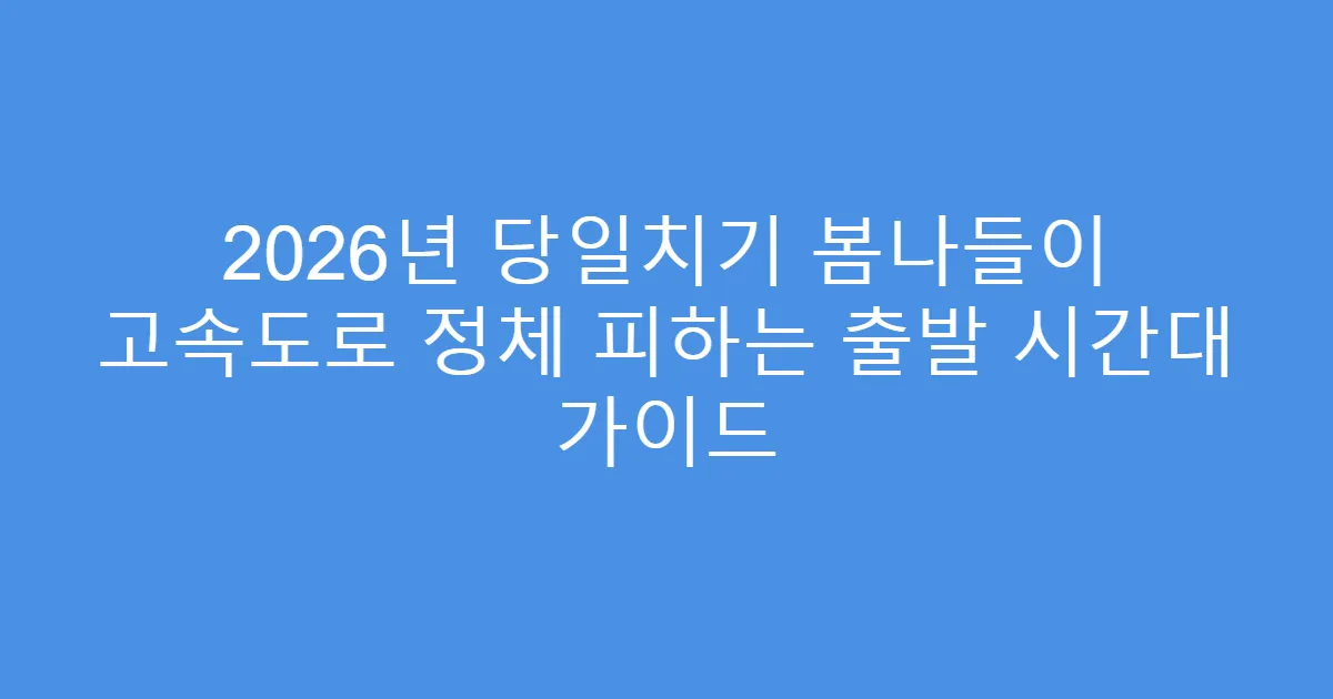 2026년 당일치기 봄나들이 고속도로 정체 피하는 출발 시간대 가이드