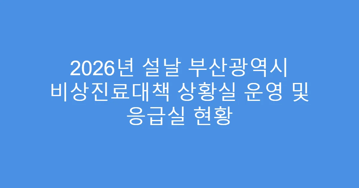 2026년 설날 부산광역시 비상진료대책 상황실 운영 및 응급실 현황