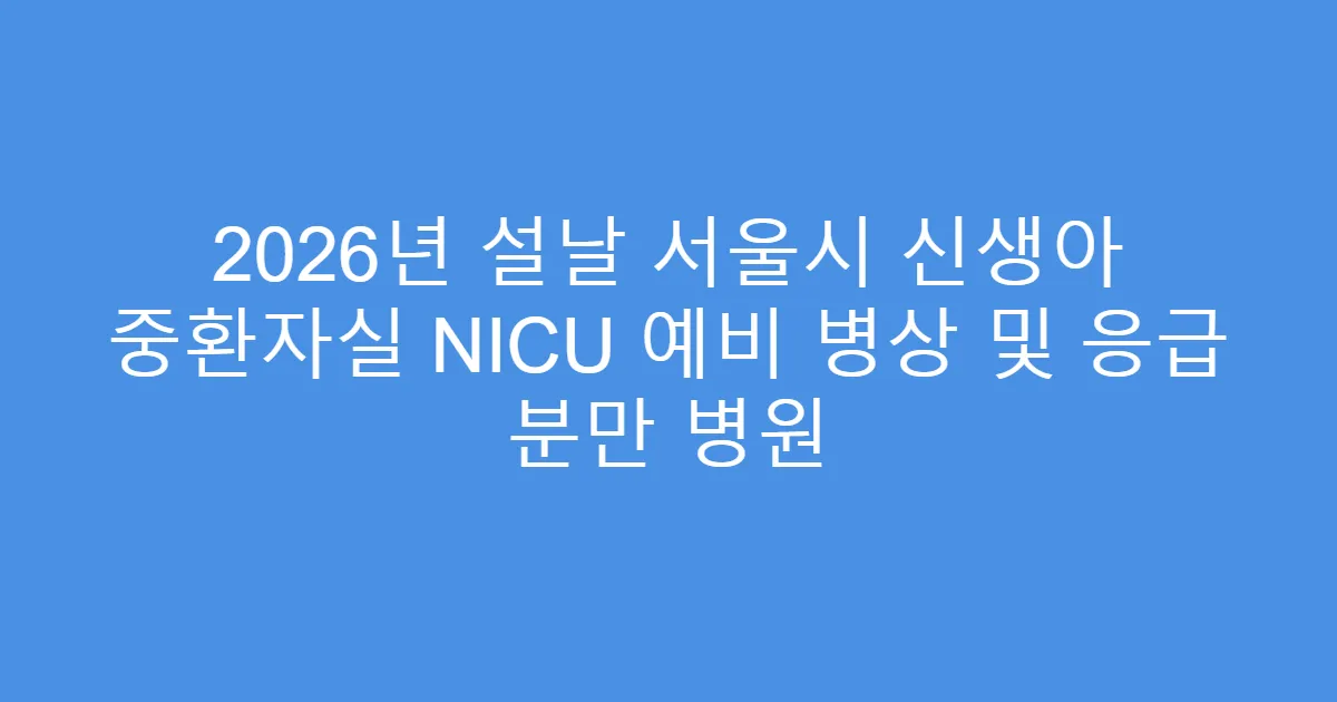 2026년 설날 서울시 신생아 중환자실 NICU 예비 병상 및 응급 분만 병원