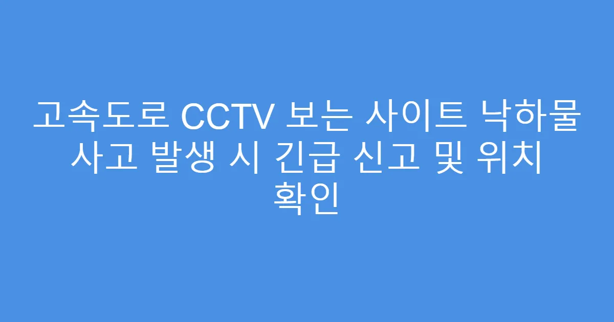 고속도로 CCTV 보는 사이트 낙하물 사고 발생 시 긴급 신고 및 위치 확인