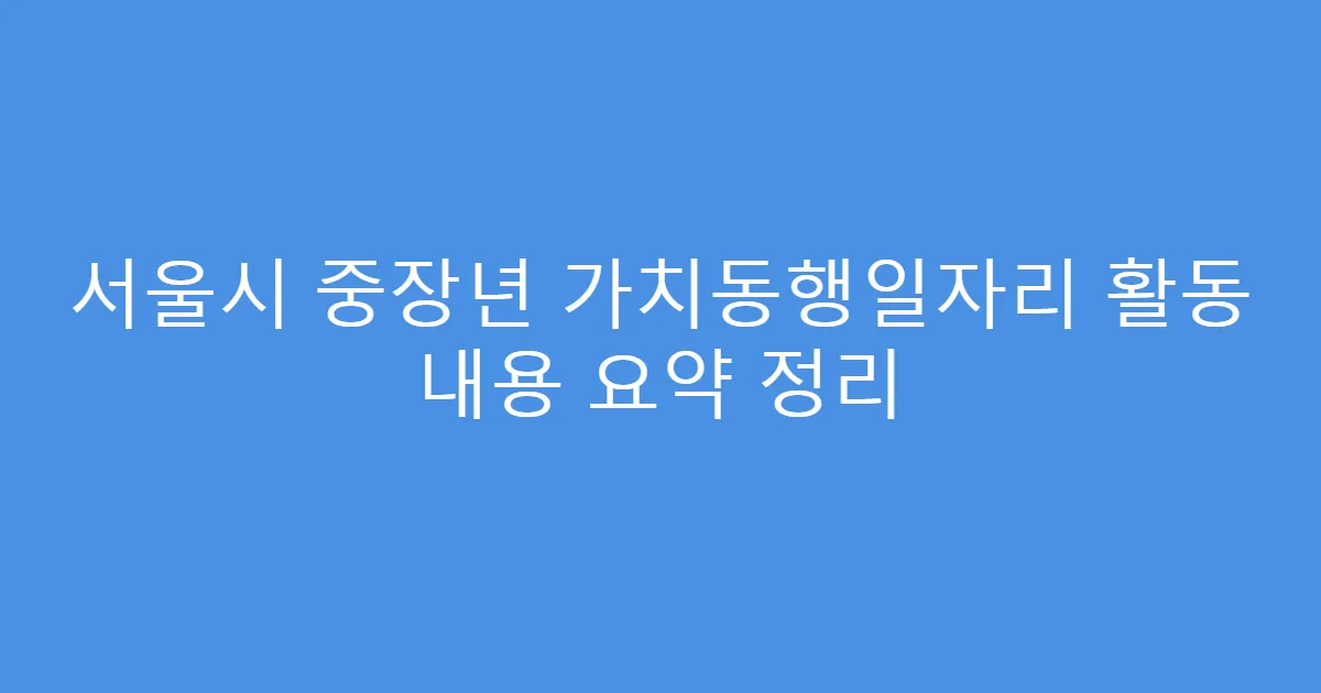 서울시 중장년 가치동행일자리 활동 내용 요약 정리