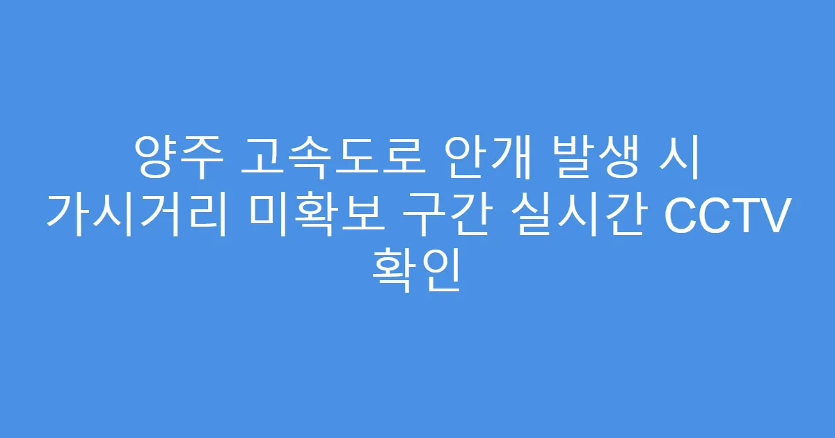 양주 고속도로 안개 발생 시 가시거리 미확보 구간 실시간 CCTV 확인