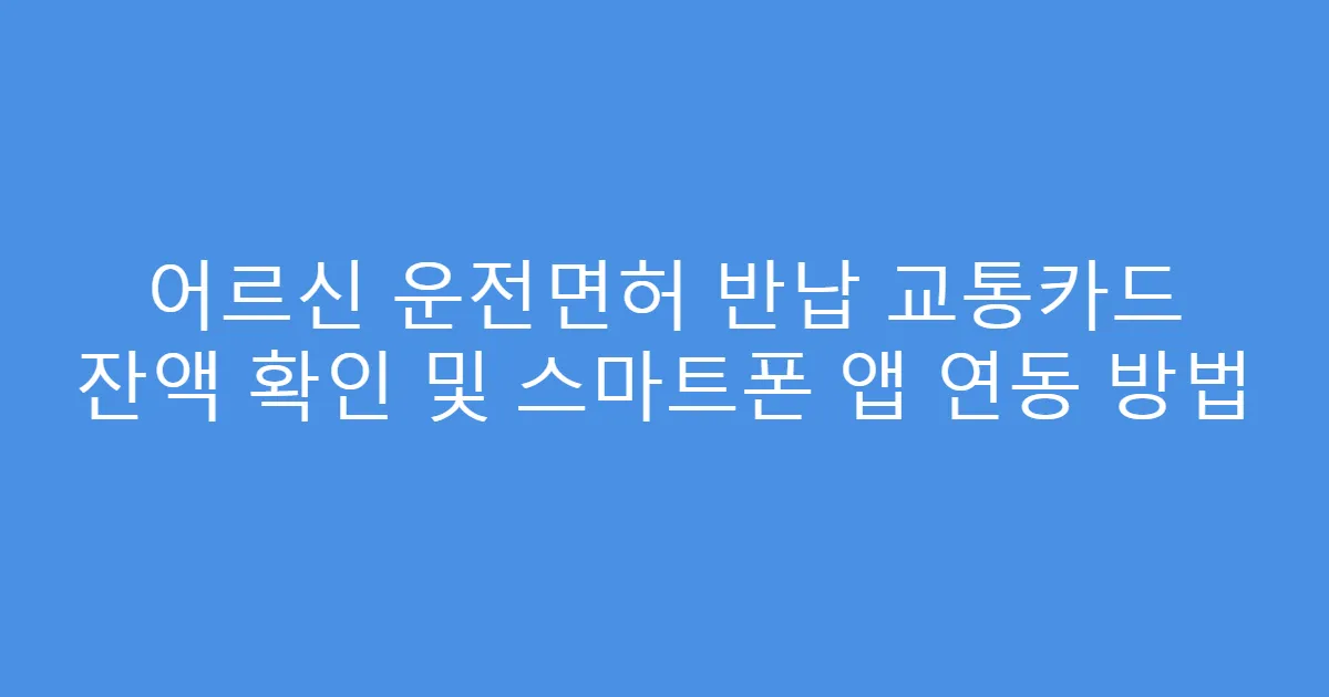어르신 운전면허 반납 교통카드 잔액 확인 및 스마트폰 앱 연동 방법