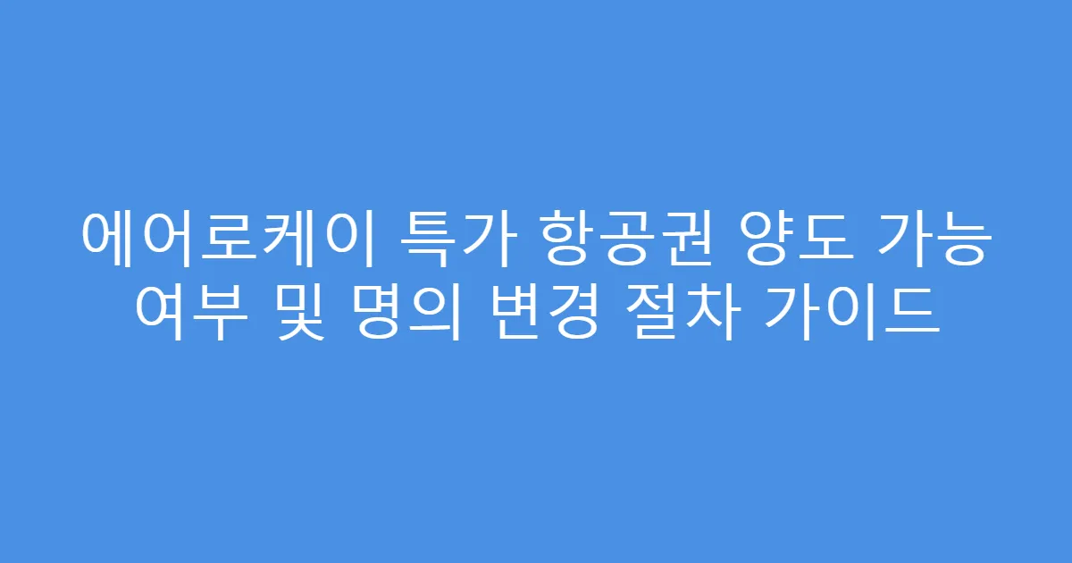 에어로케이 특가 항공권 양도 가능 여부 및 명의 변경 절차 가이드