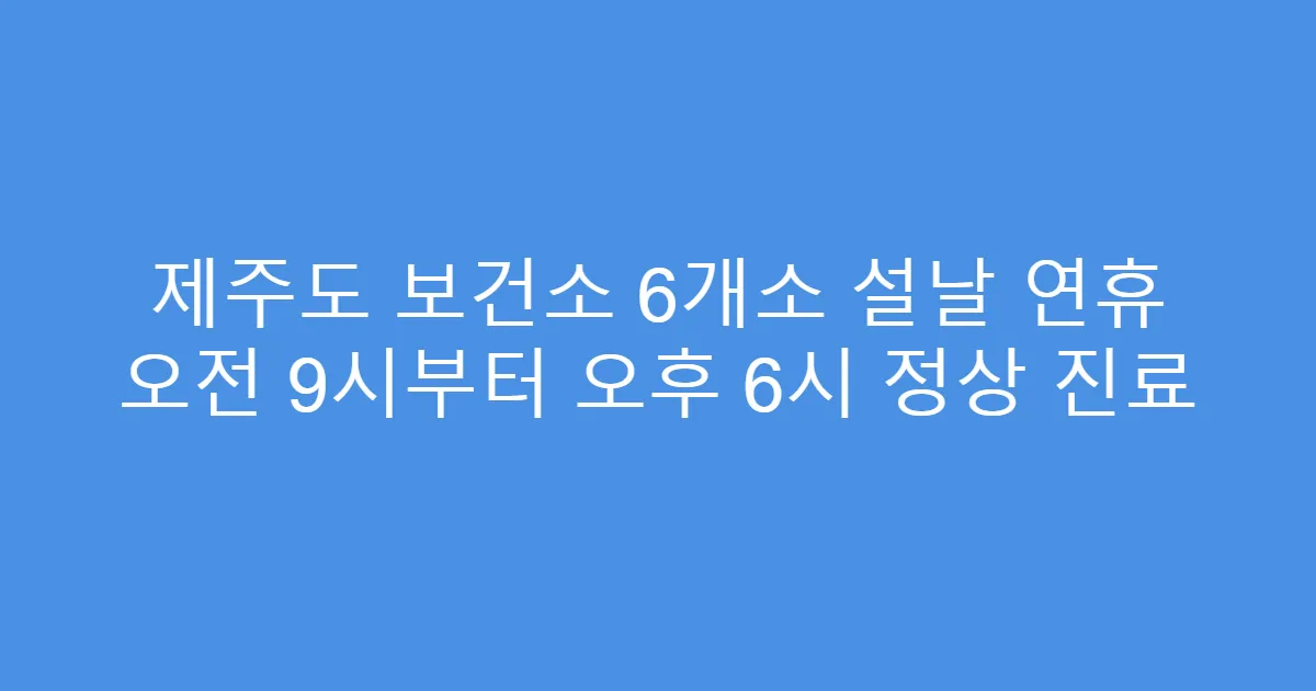 제주도 보건소 6개소 설날 연휴 오전 9시부터 오후 6시 정상 진료