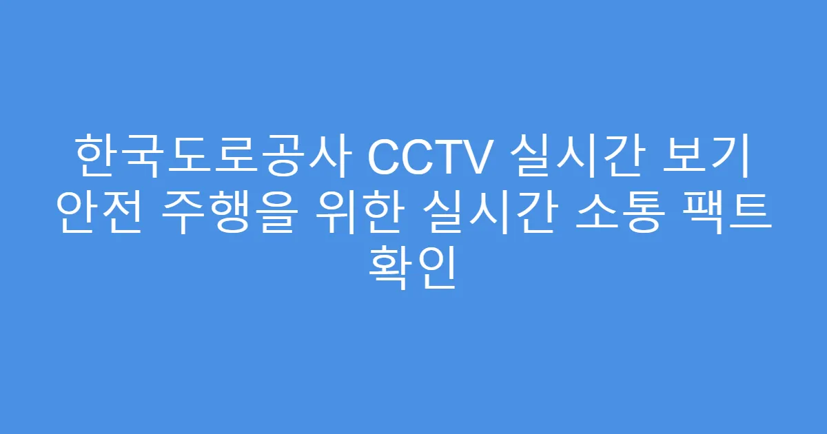 한국도로공사 CCTV 실시간 보기 안전 주행을 위한 실시간 소통 팩트 확인