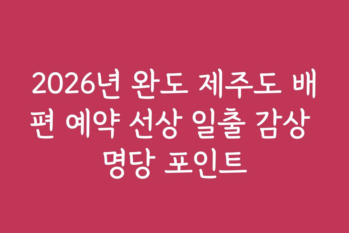 2026년 완도 제주도 배편 예약 선상 일출 감상 명당 포인트