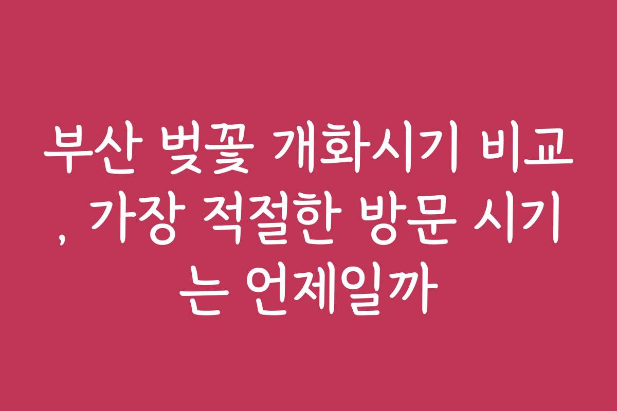 부산 벚꽃 개화시기 비교, 가장 적절한 방문 시기는 언제일까