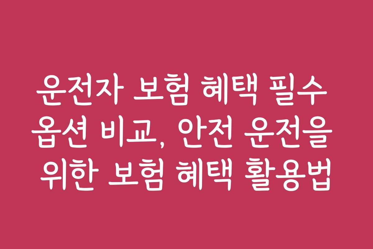 운전자 보험 혜택 필수 옵션 비교, 안전 운전을 위한 보험 혜택 활용법