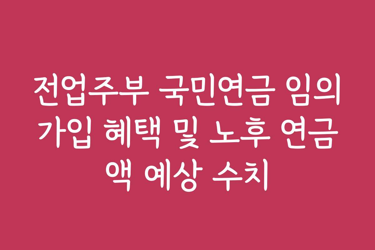 전업주부 국민연금 임의가입 혜택 및 노후 연금액 예상 수치