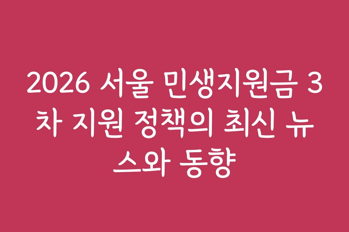 2026 서울 민생지원금 3차 지원 정책의 최신 뉴스와 동향