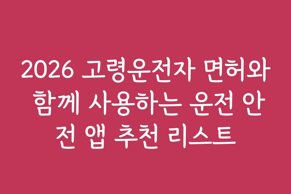 2026 고령운전자 면허와 함께 사용하는 운전 안전 앱 추천 리스트