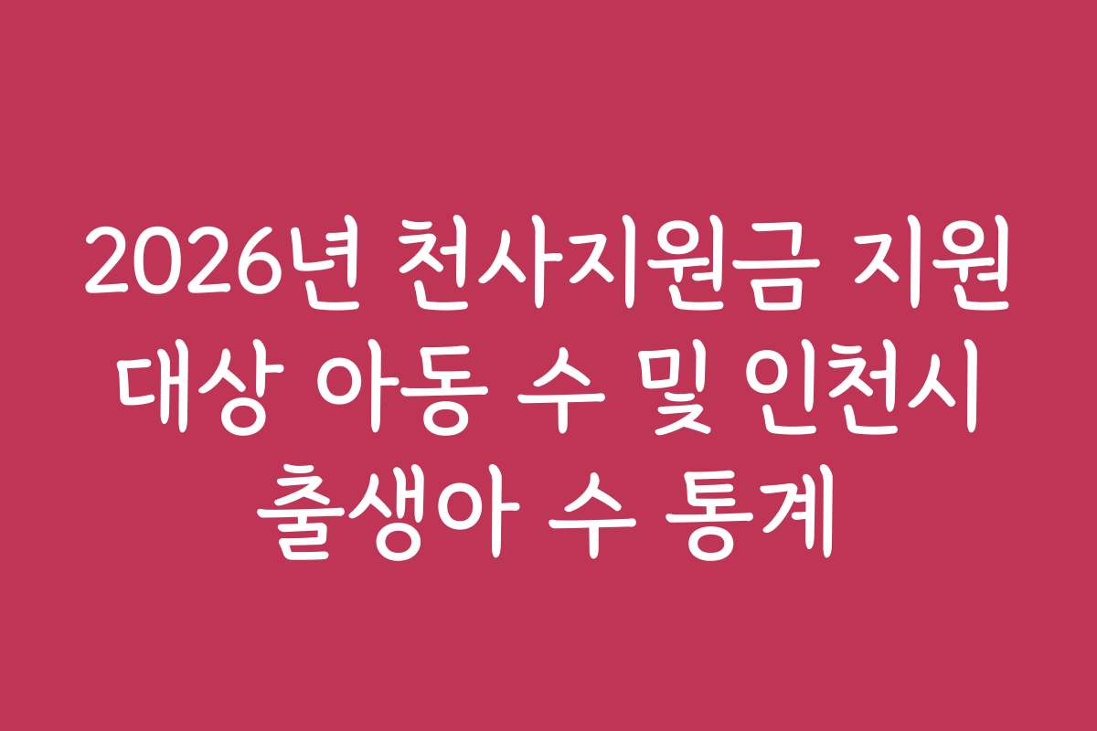 2026년 천사지원금 지원 대상 아동 수 및 인천시 출생아 수 통계