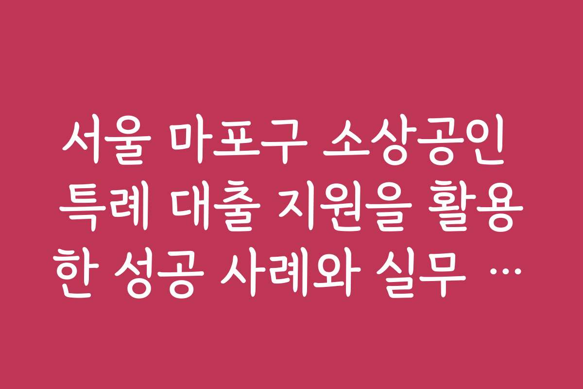 서울 마포구 소상공인 특례 대출 지원을 활용한 성공 사례와 실무 노하우를 소개합니다