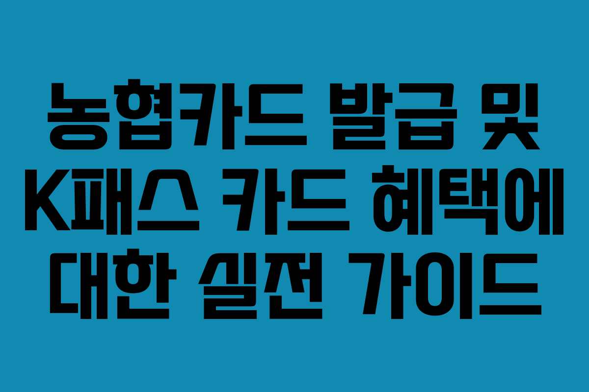 농협카드 발급 및 K패스 카드 혜택에 대한 실전 가이드