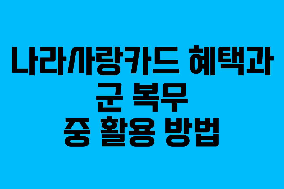 나라사랑카드 혜택과 군 복무 중 활용 방법