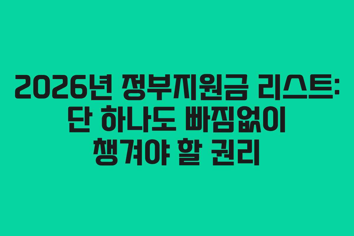 2026년 정부지원금 리스트: 단 하나도 빠짐없이 챙겨야 할 권리