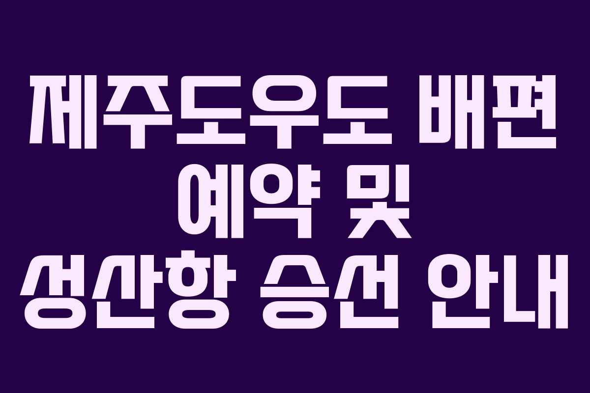 제주도우도 배편 예약 및 성산항 승선 안내