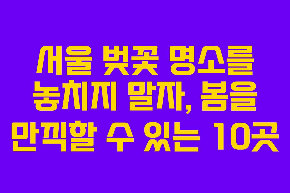 서울 벚꽃 명소를 놓치지 말자, 봄을 만끽할 수 있는 10곳
