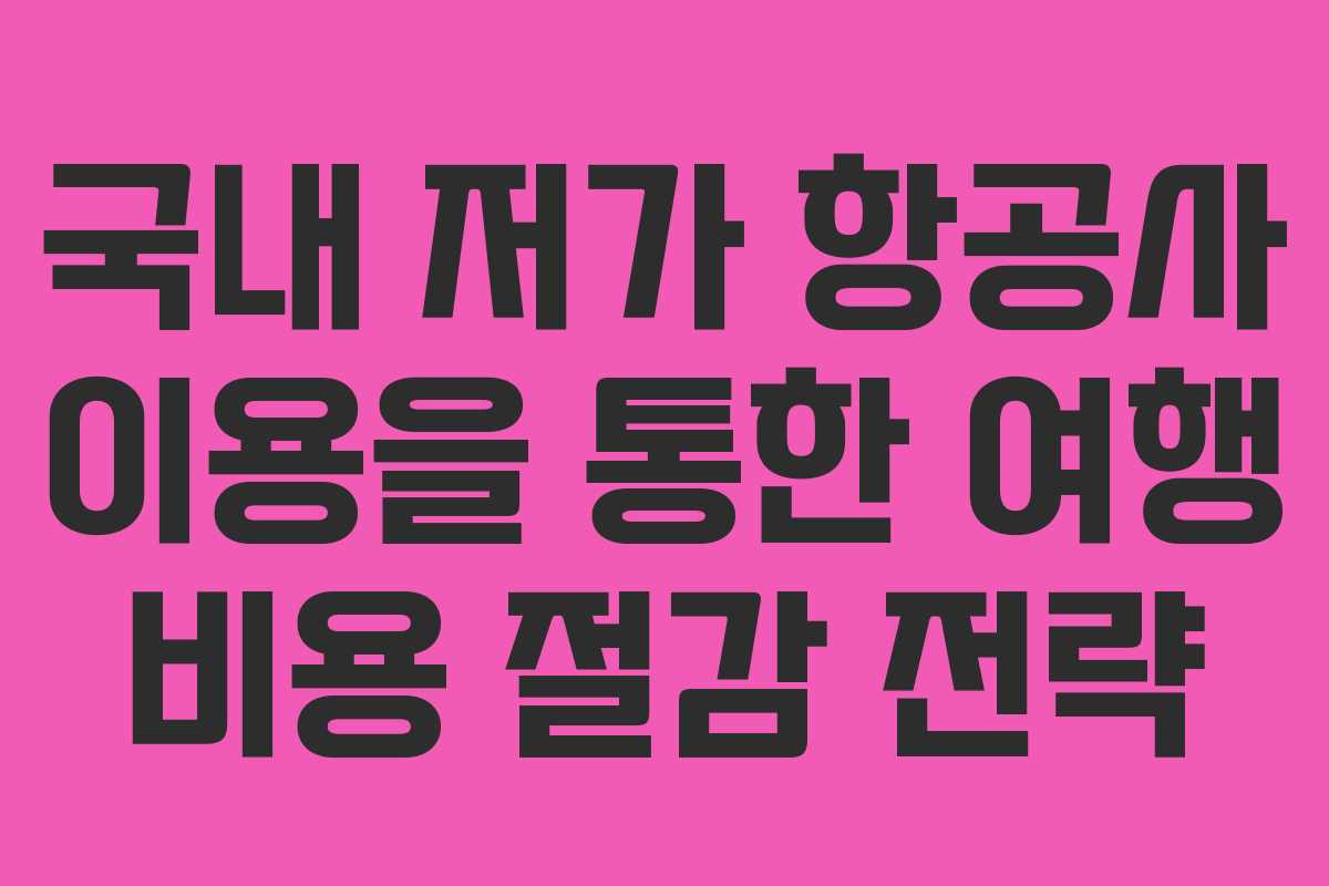 국내 저가 항공사 이용을 통한 여행 비용 절감 전략