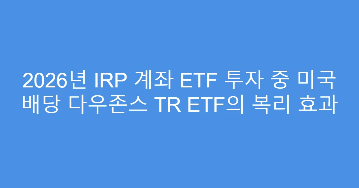 2026년 IRP 계좌 ETF 투자 중 미국 배당 다우존스 TR ETF의 복리 효과