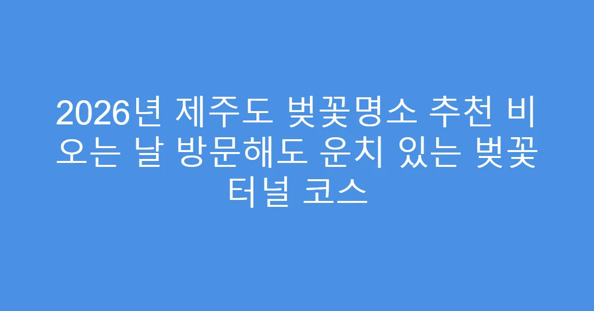 2026년 제주도 벚꽃명소 추천 비 오는 날 방문해도 운치 있는 벚꽃 터널 코스