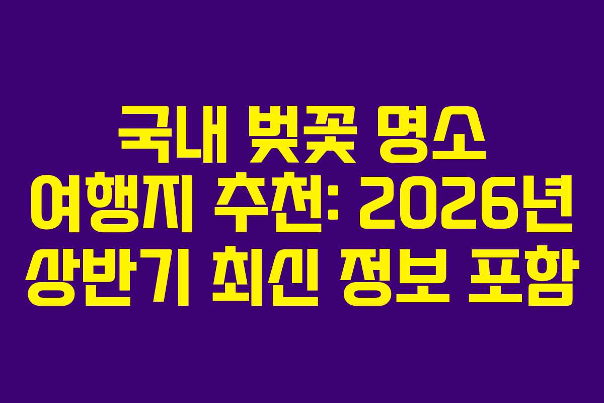 국내 벚꽃 명소 여행지 추천: 2026년 상반기 최신 정보 포함