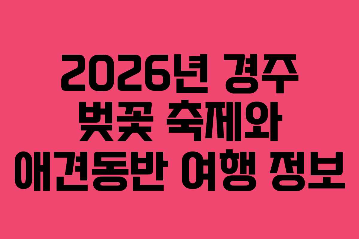 2026년 경주 벚꽃 축제와 애견동반 여행 정보