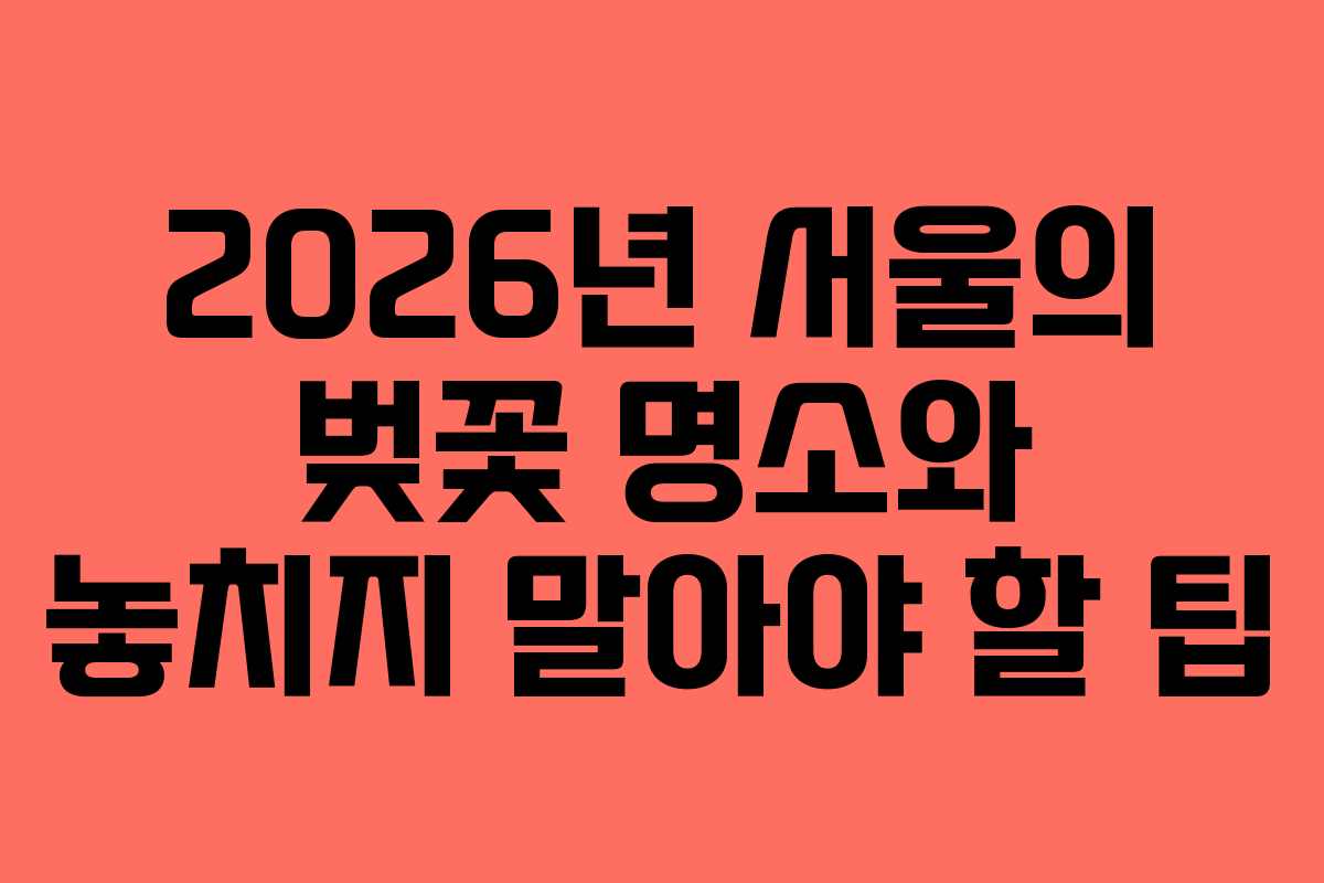 2026년 서울의 벚꽃 명소와 놓치지 말아야 할 팁