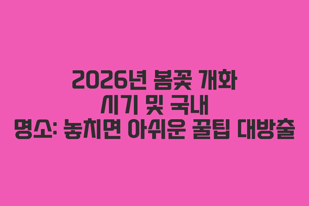 2026년 봄꽃 개화 시기 및 국내 명소: 놓치면 아쉬운 꿀팁 대방출