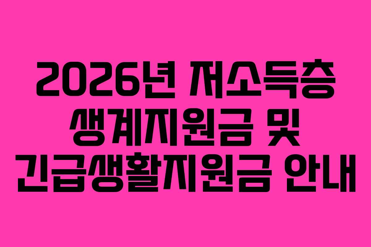 2026년 저소득층 생계지원금 및 긴급생활지원금 안내