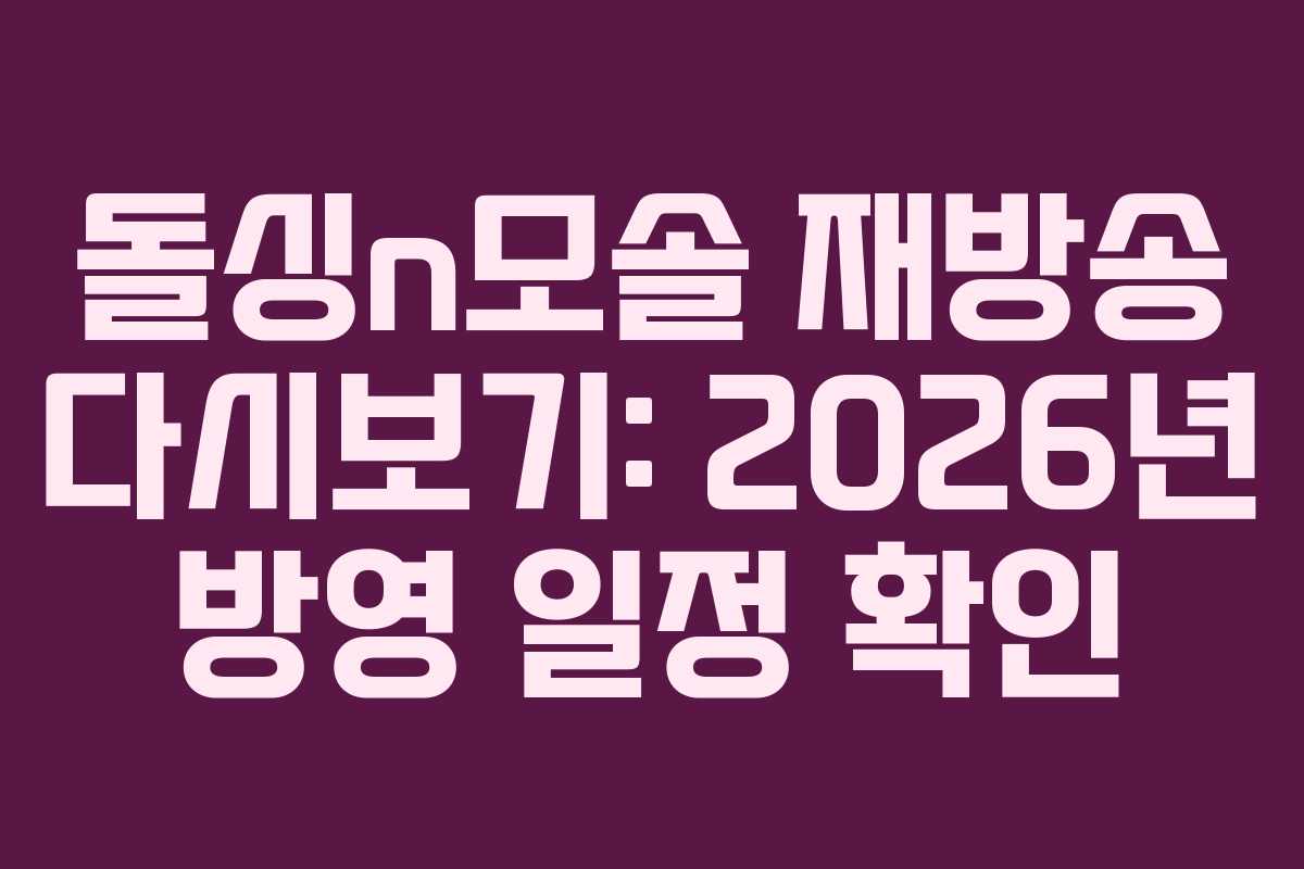 돌싱n모솔 재방송 다시보기: 2026년 방영 일정 확인