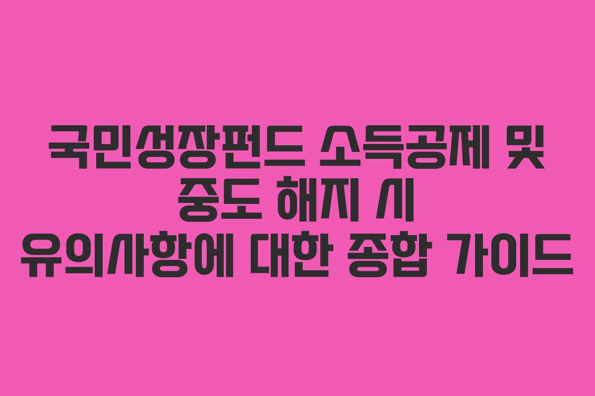 국민성장펀드 소득공제 및 중도 해지 시 유의사항에 대한 종합 가이드